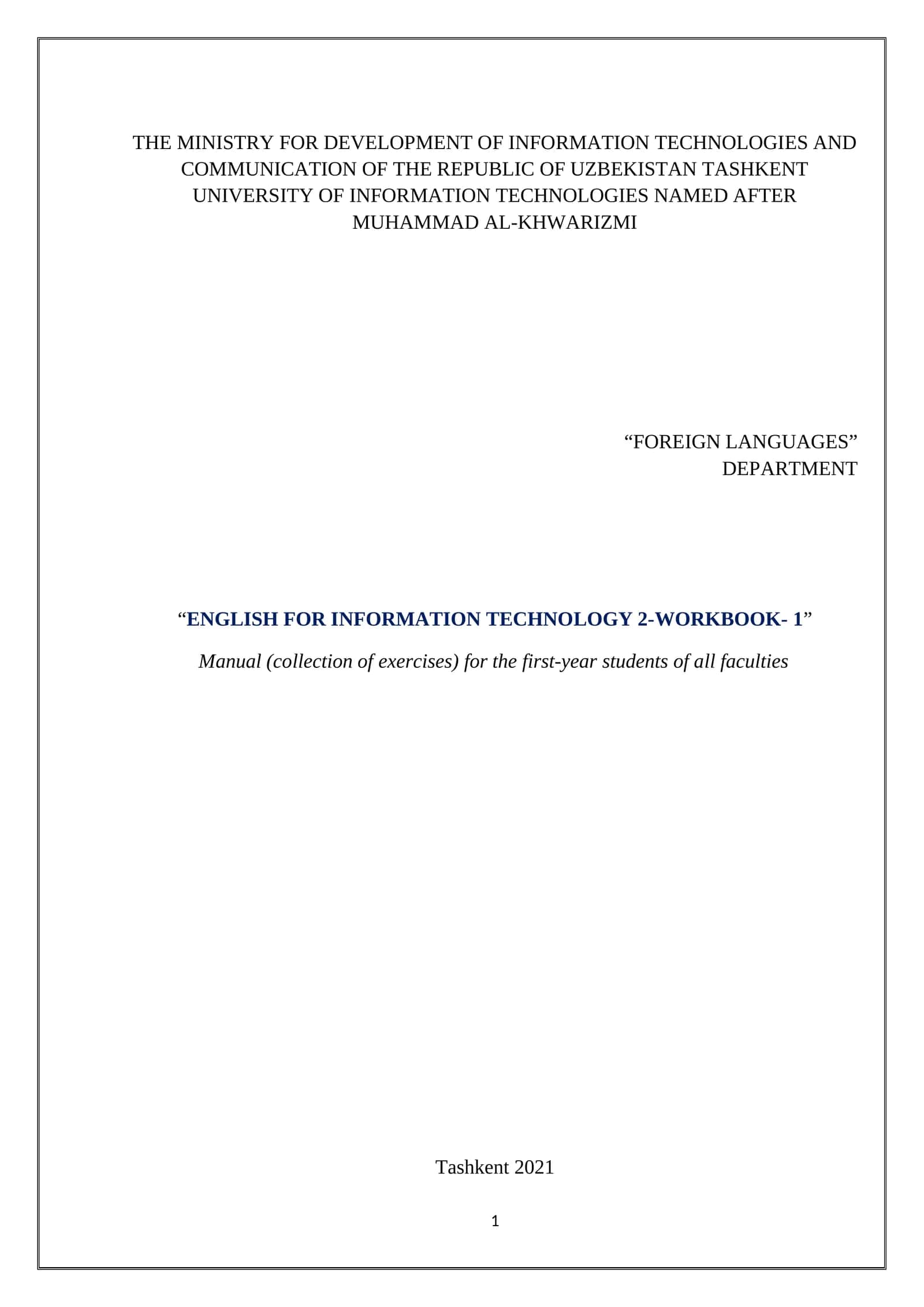 ENGLISH FOR INFORMATION TECHNOLOGY 2-WORKBOOK- 1