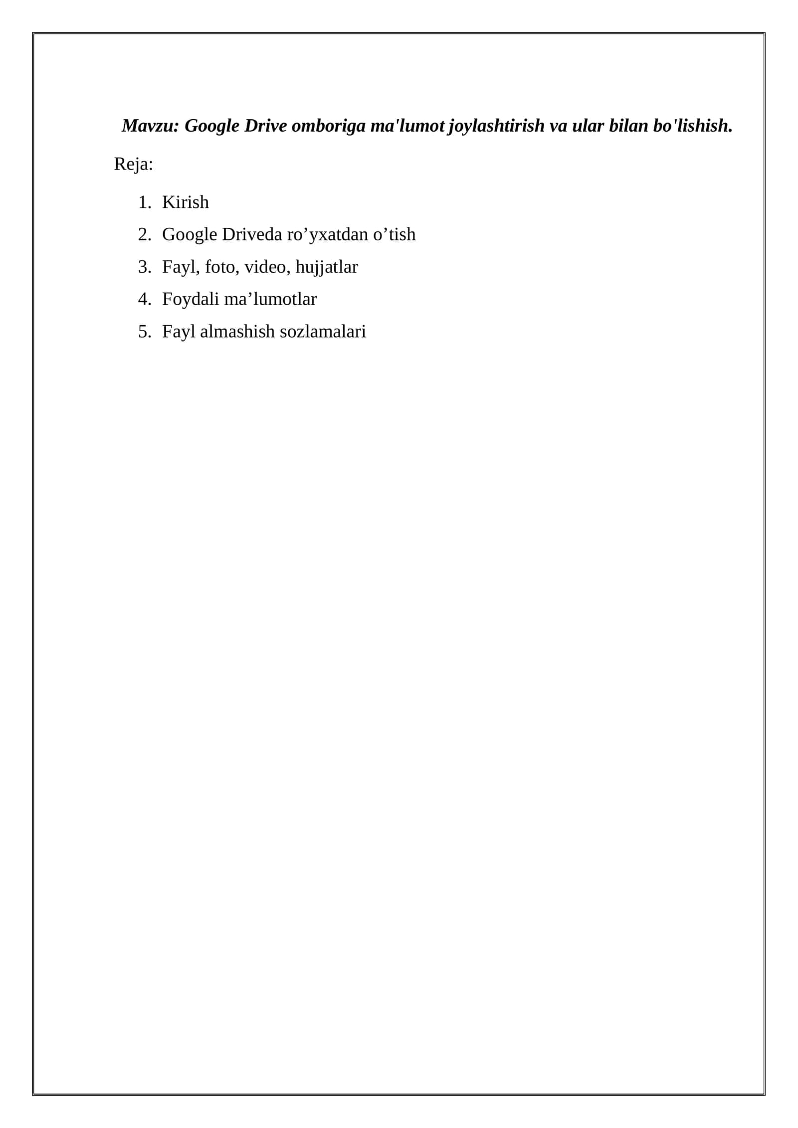 Google Drive omboriga ma'lumot joylashtirish va ular bilan bo'lishish