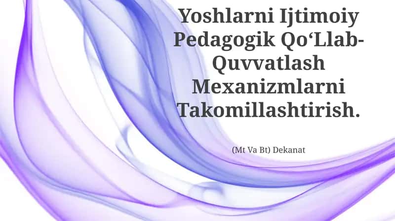 Lider Va Tashkilotchi Yoshlarni Ijtimoiy Pedagogik Qo‘Llab- Quvvatlash Mexanizmlarni Takomillashtirish
