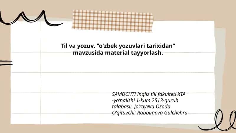 Til va yozuv. "o'zbek yozuvlari tarixidan"