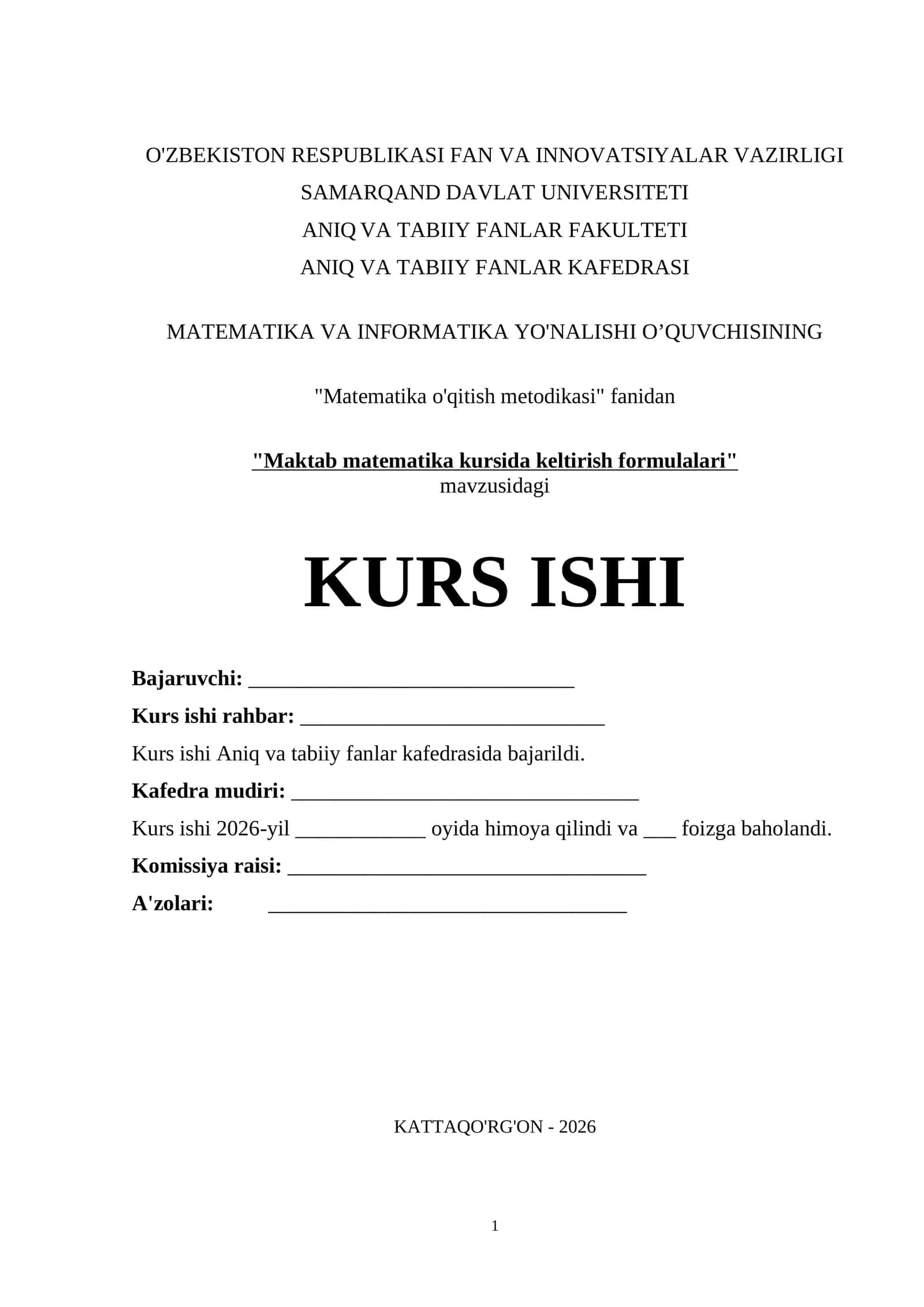 Keltirish formulalari mavzusida kurs ishi