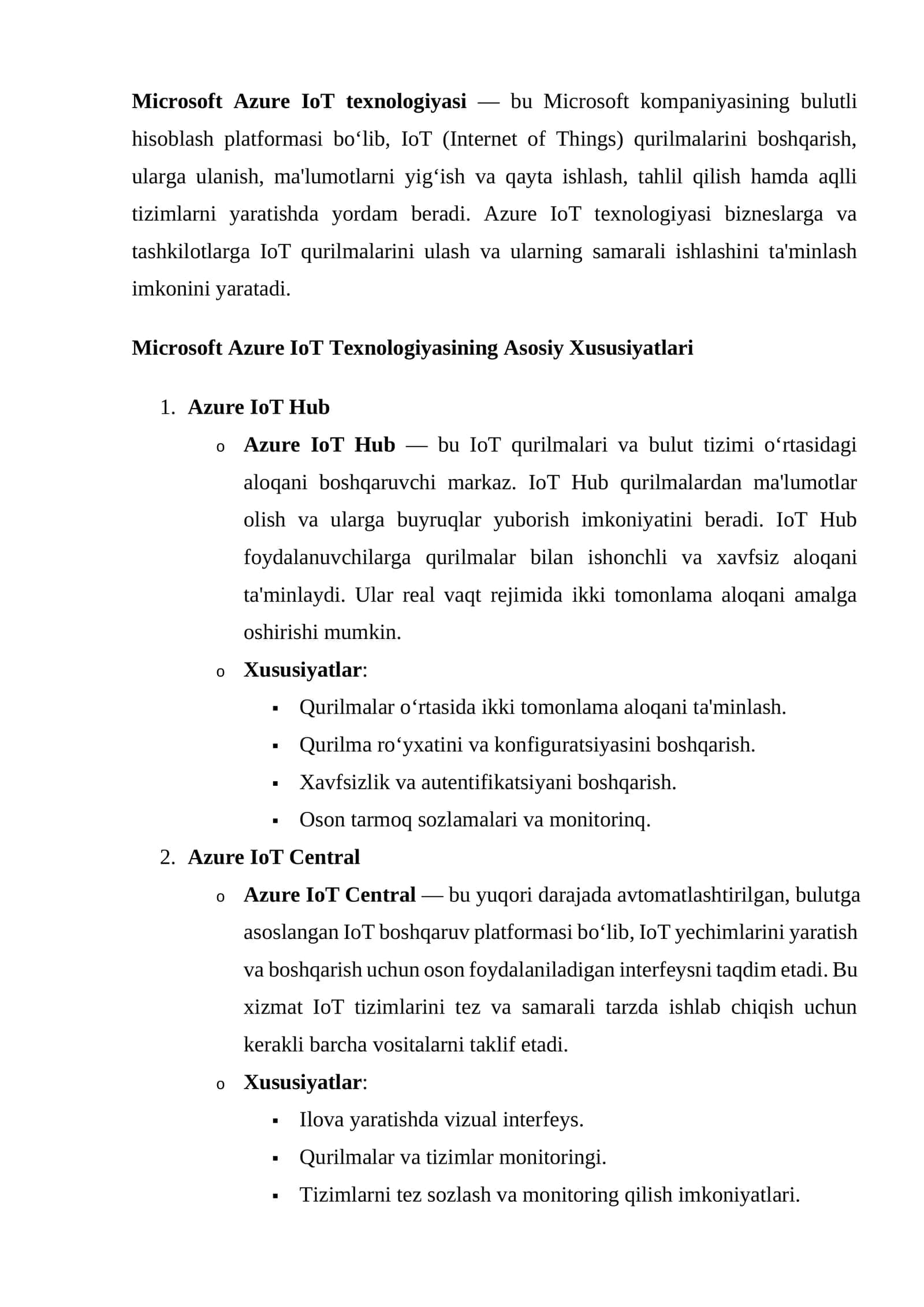 Microsoft Azure IoT Texnologiyasi
