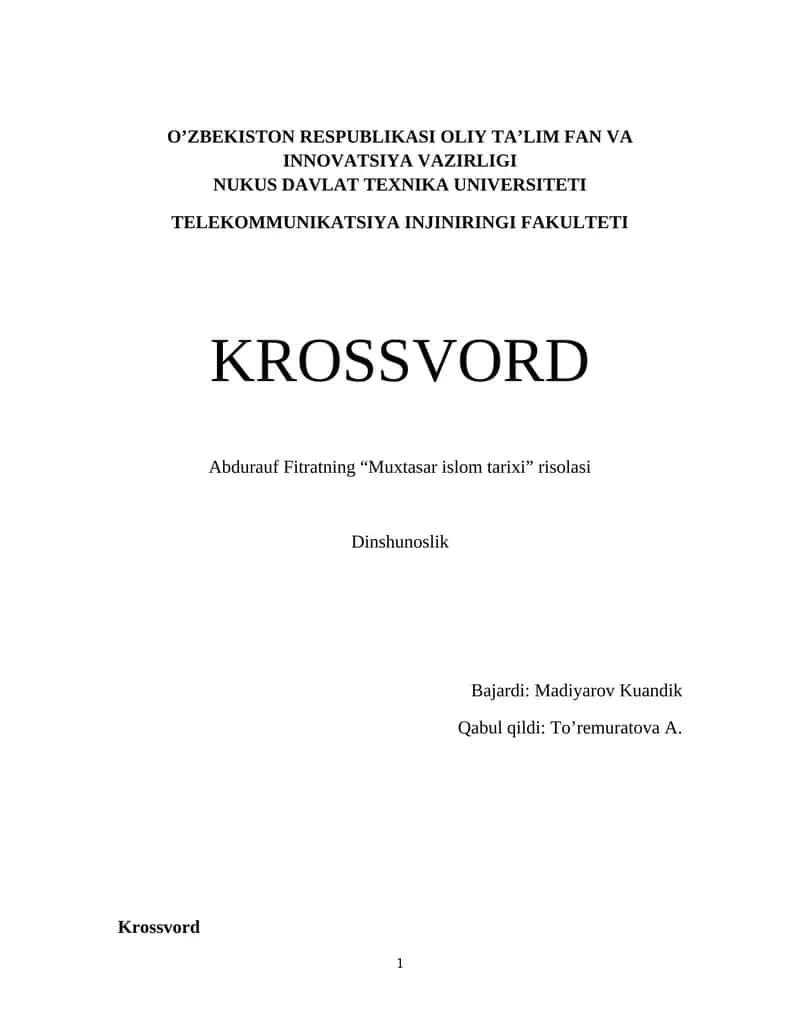 Abdurauf Fitratning “Muxtasar islom tarixi” risolasi