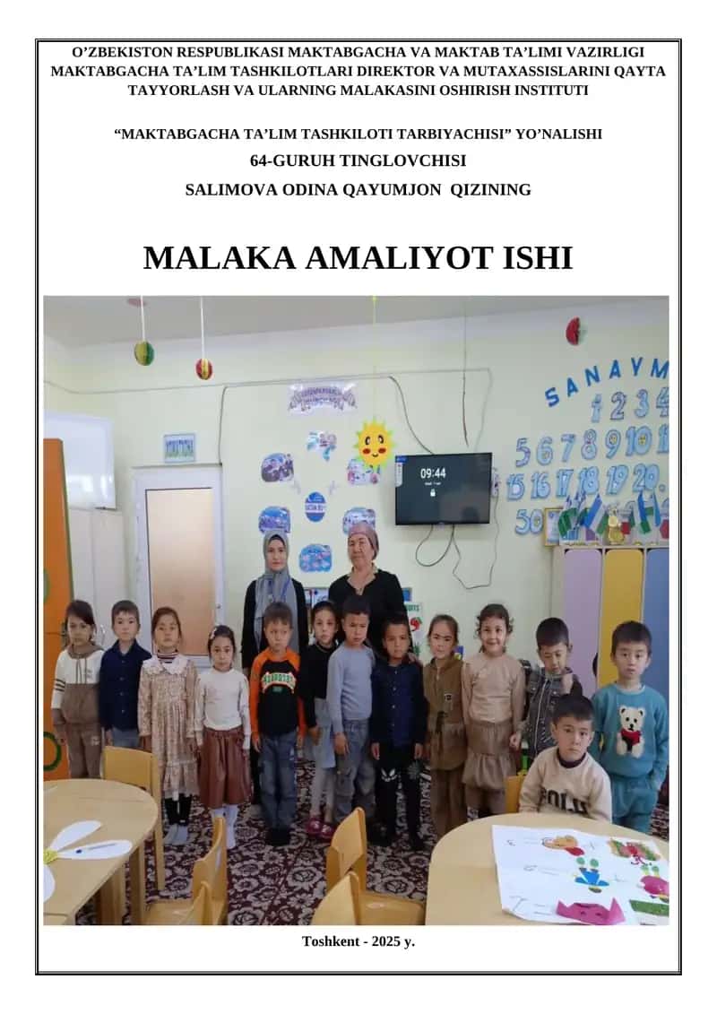 "MAKTABGACHA TA’LIM TASHKILOTI TARBIYACHISI" YO’NALISHI