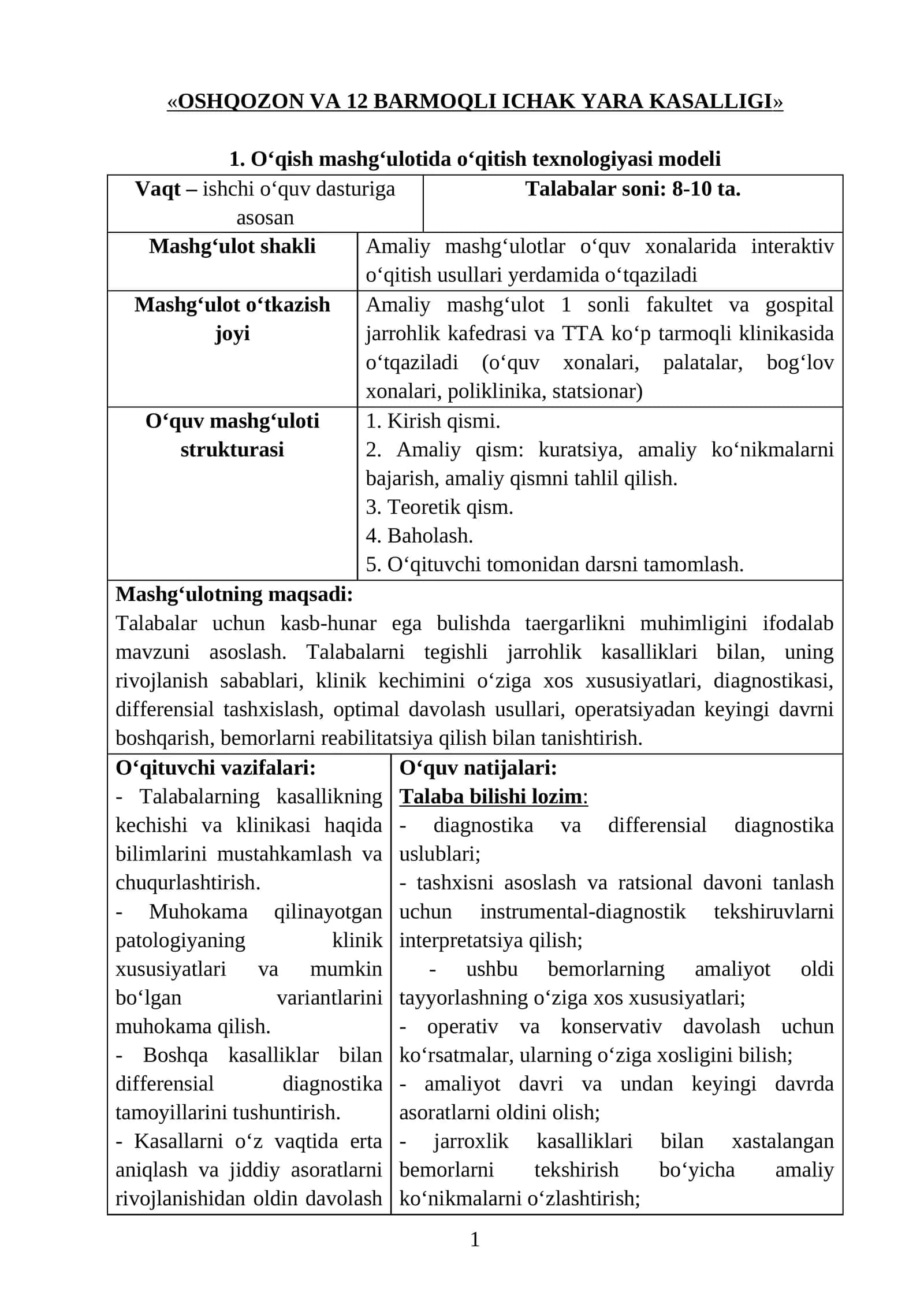 OSHQOZON VA 12 BARMOQLI ICHAK YARA KASALLIGI