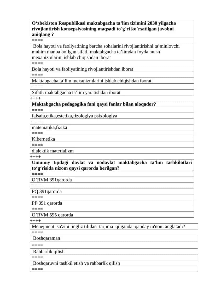 Maktabgacha ta’lim tizimini rivojlantirish konsepsiyasi