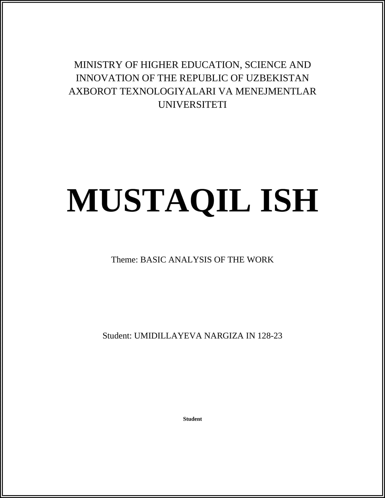 Basic Analysis of the Work