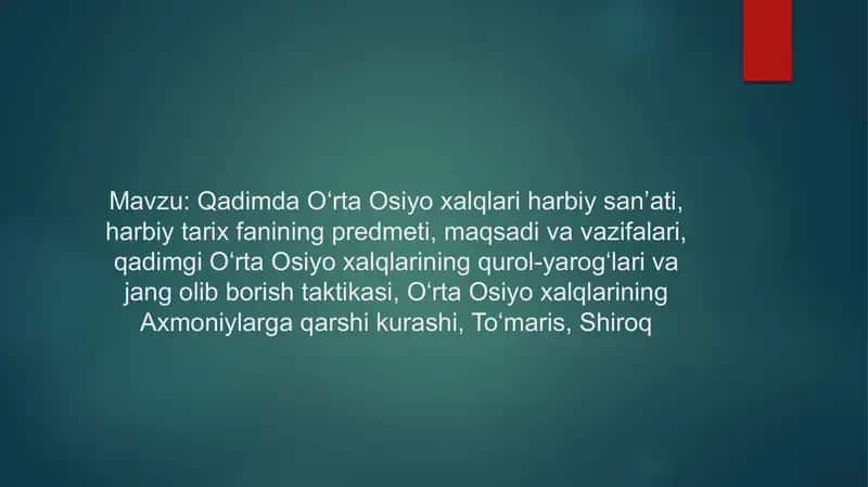 Qadimda O‘rta Osiyo xalqlari harbiy san’ati