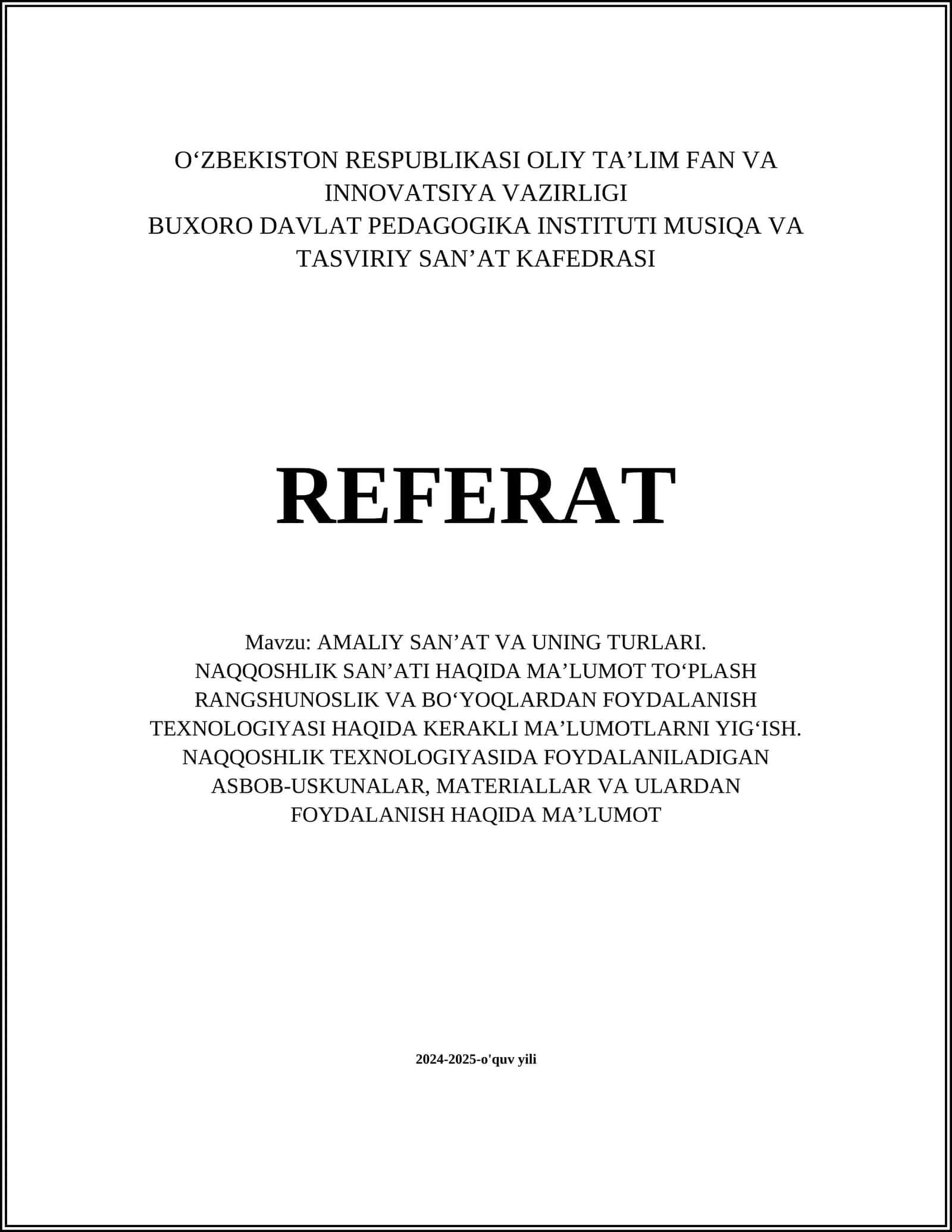 AMALIY SAN’AT VA UNING TURLARI