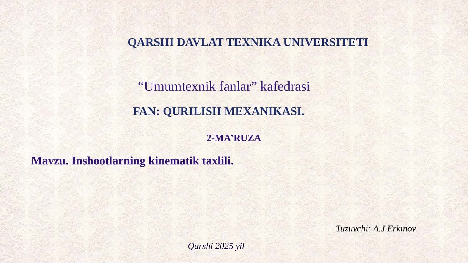 Inshootlarning kinematik taxlili