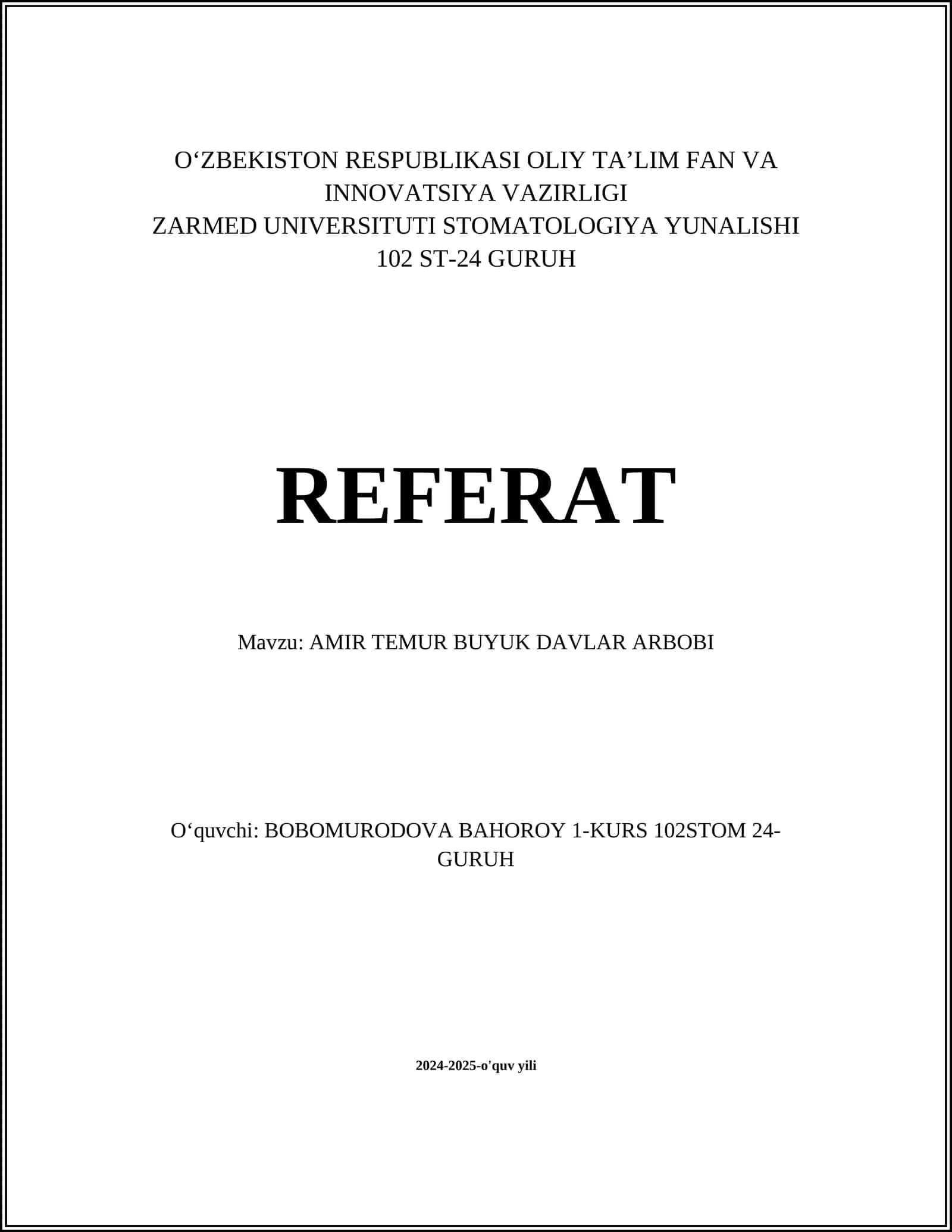 AMIR TEMUR BUYUK DAVLAR ARBOBI