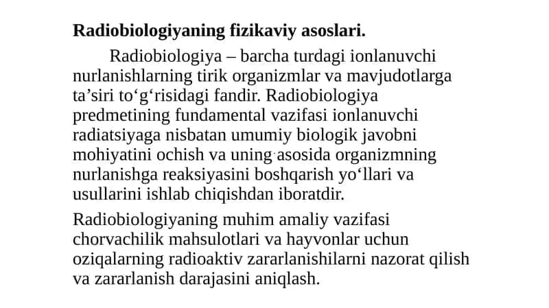 Radiobiologiyaning fizikaviyasoslari