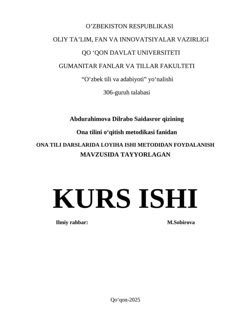 Ona tilini oʻqitish metodikasi fanidan