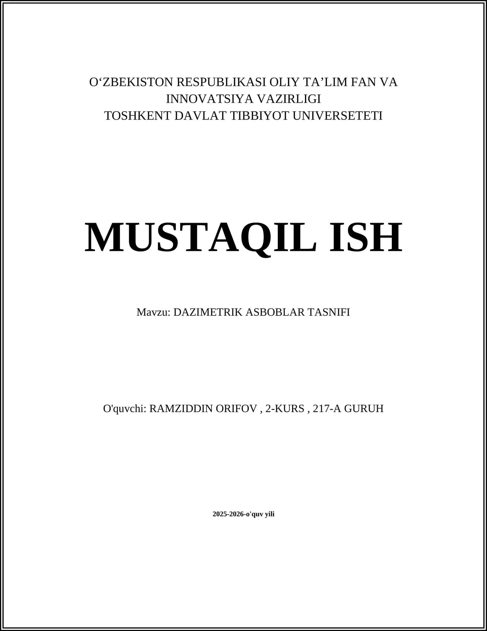 DAZIMETRIK ASBOBLAR TASNIFI