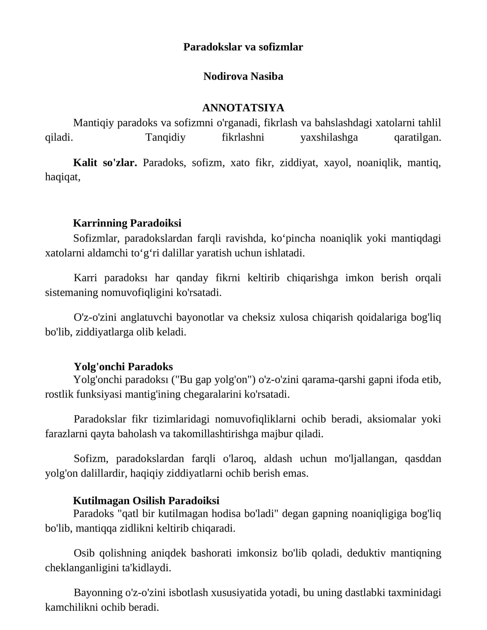 Paradokslar va sofizmlar