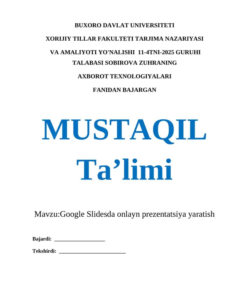 Google Slidesda onlayn prezentatsiya yaratish