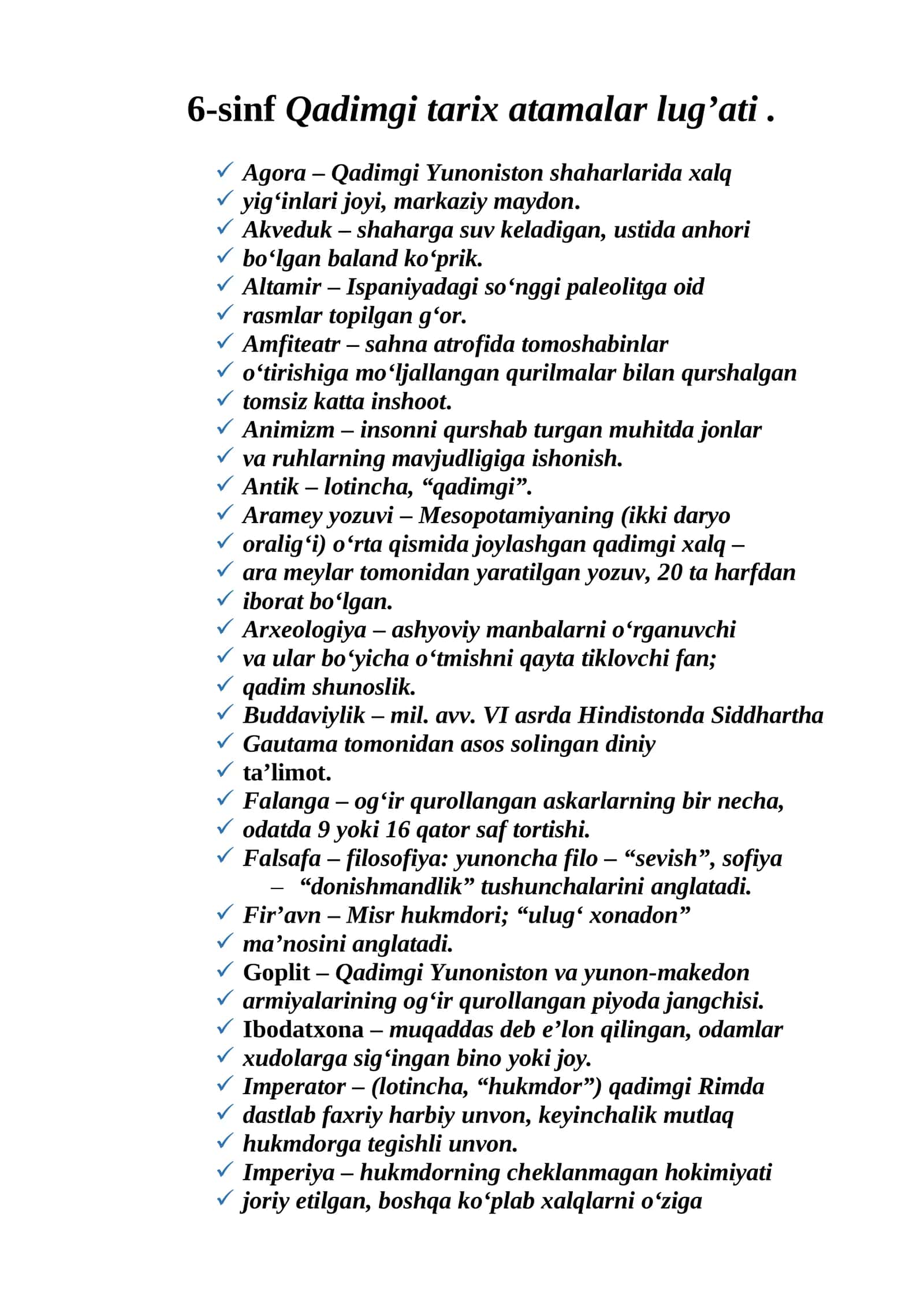 6-sinf Qadimgi tarix atamalar lug’ati