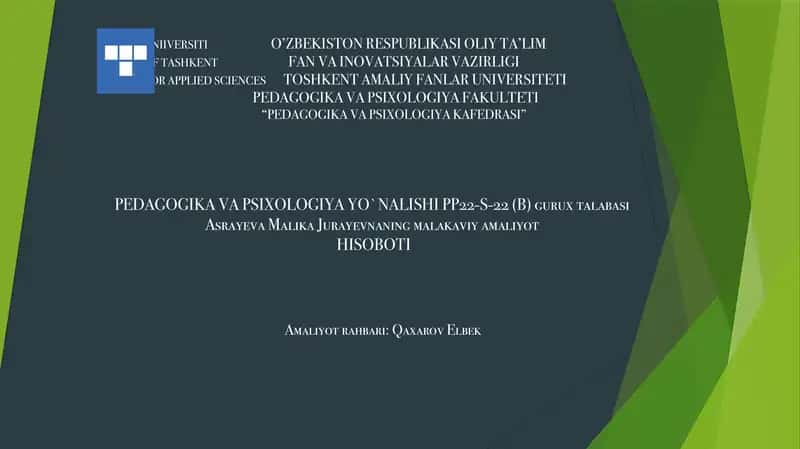 Malika Asrayeva's Malakaviy Amaliyot Hisoboti
