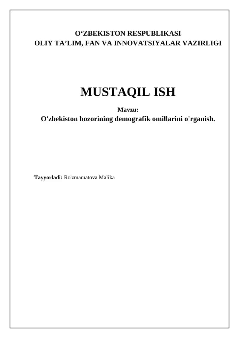 O'zbekiston bozorining demografik omillarini o'rganish
