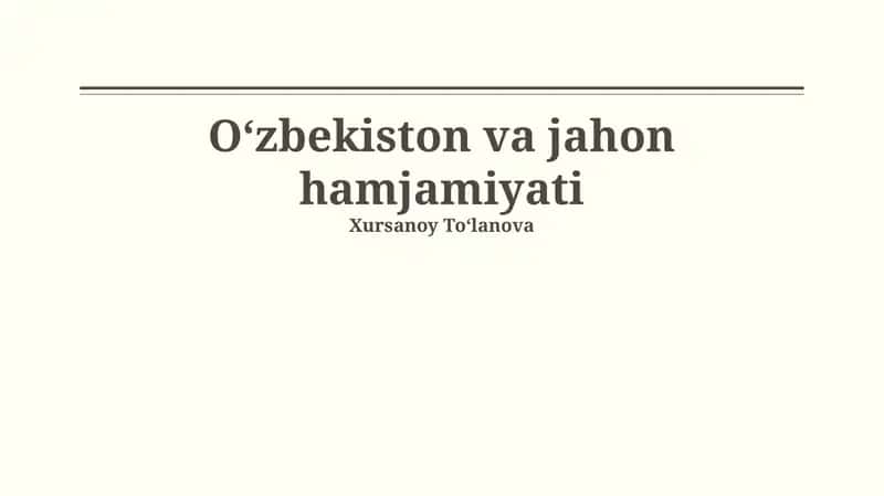 Oʻzbekiston va jahon hamjamiyati