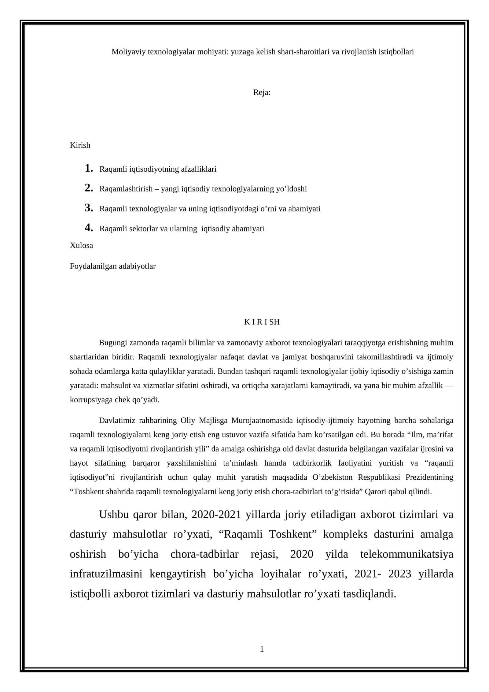 Moliyaviy texnologiyalar mohiyati: yuzaga kelish shart-sharoitlari va rivojlanish istiqbollari