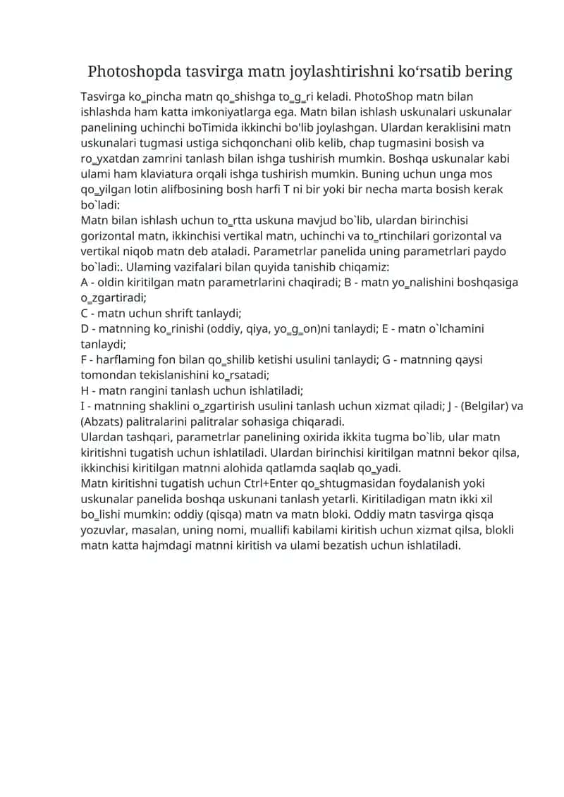 Photoshopda Matn Bilan Ishlash