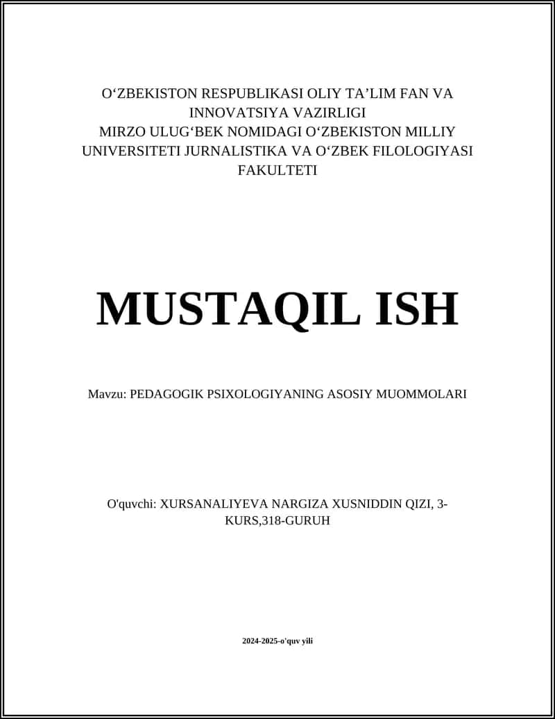 PEDAGOGIK PSIXOLOGIYANING ASOSIY MUOMMOLARI