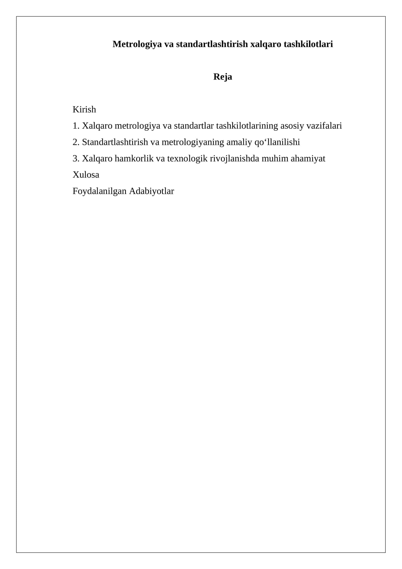 Metrologiya va standartlashtirish xalqaro tashkilotlari