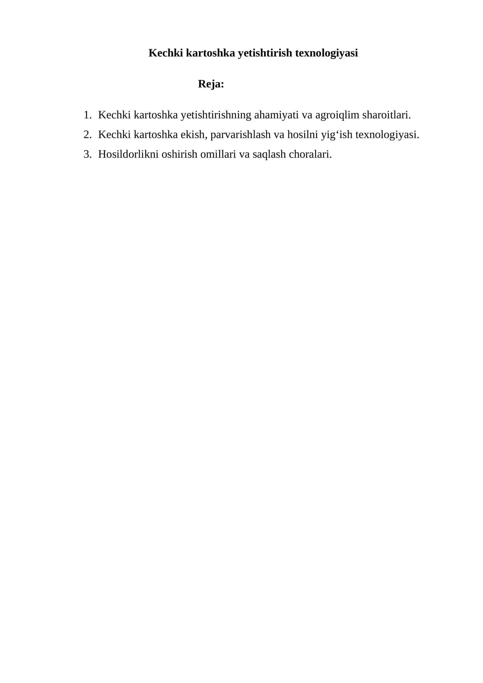 Kechki kartoshka yetishtirish texnologiyasi