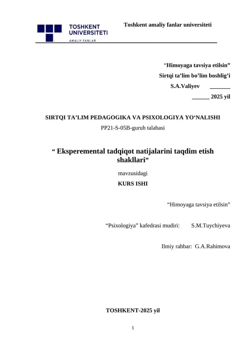 Eksperemental tadqiqot natijalarini taqdim etish shakllari