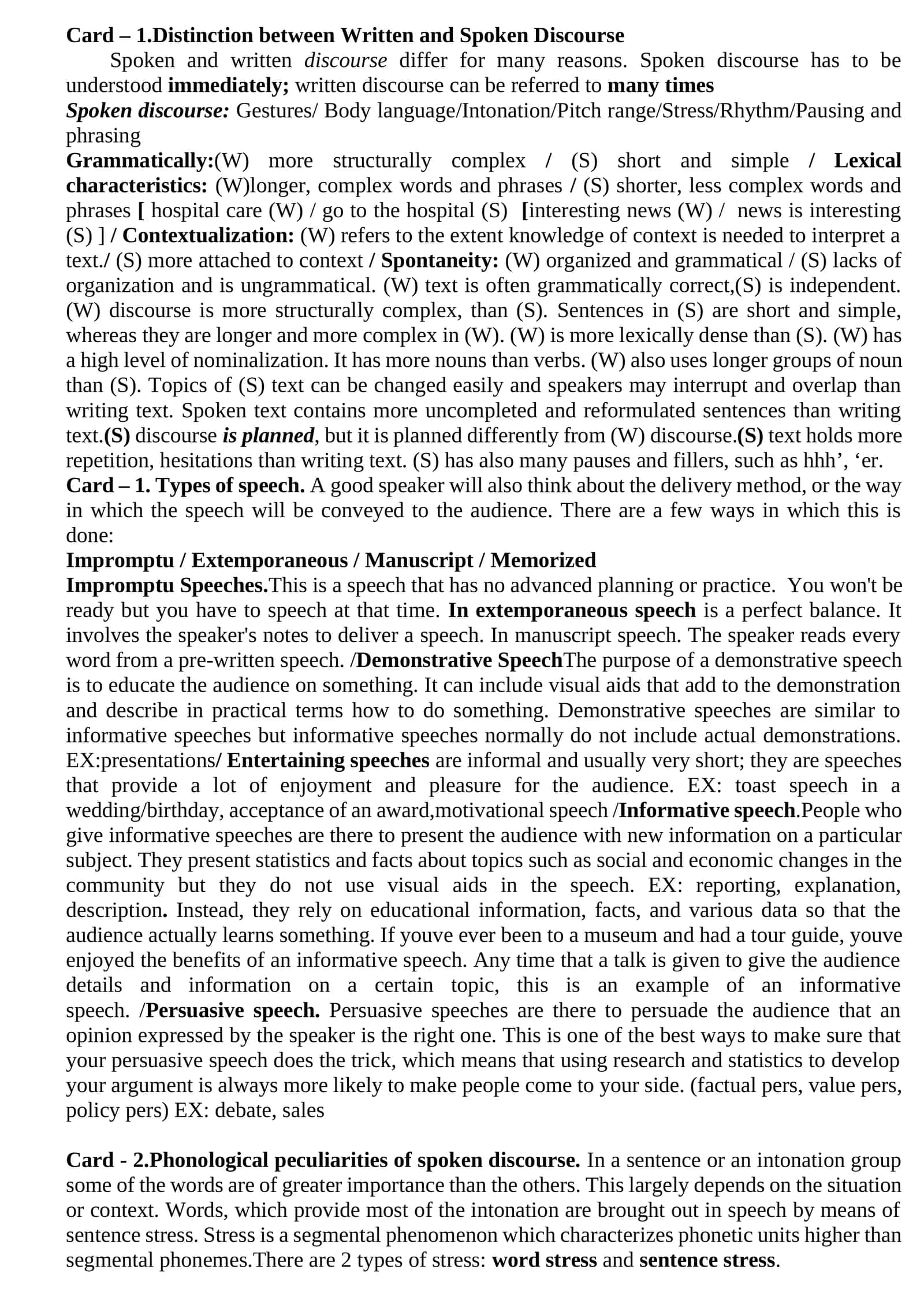 Distinction between Written and Spoken Discourse