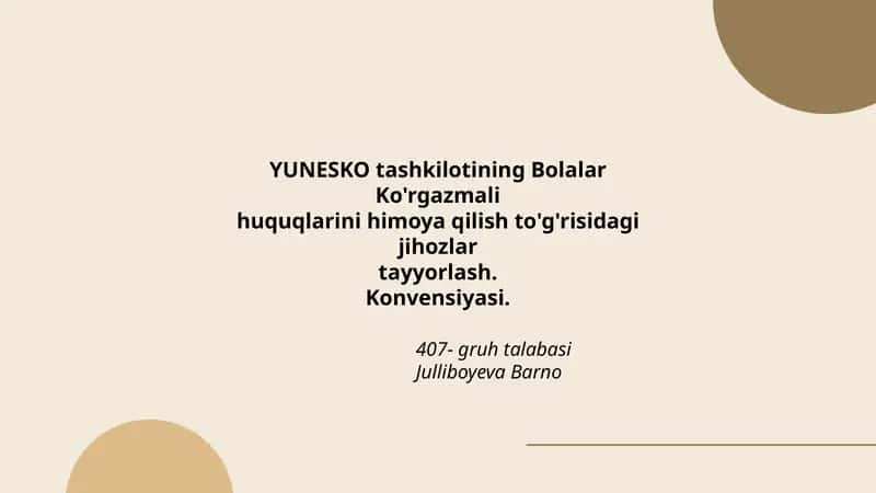 YUNESKO Bolalar Ko'rgazmali huquqlarini himoya qilish jihozlari