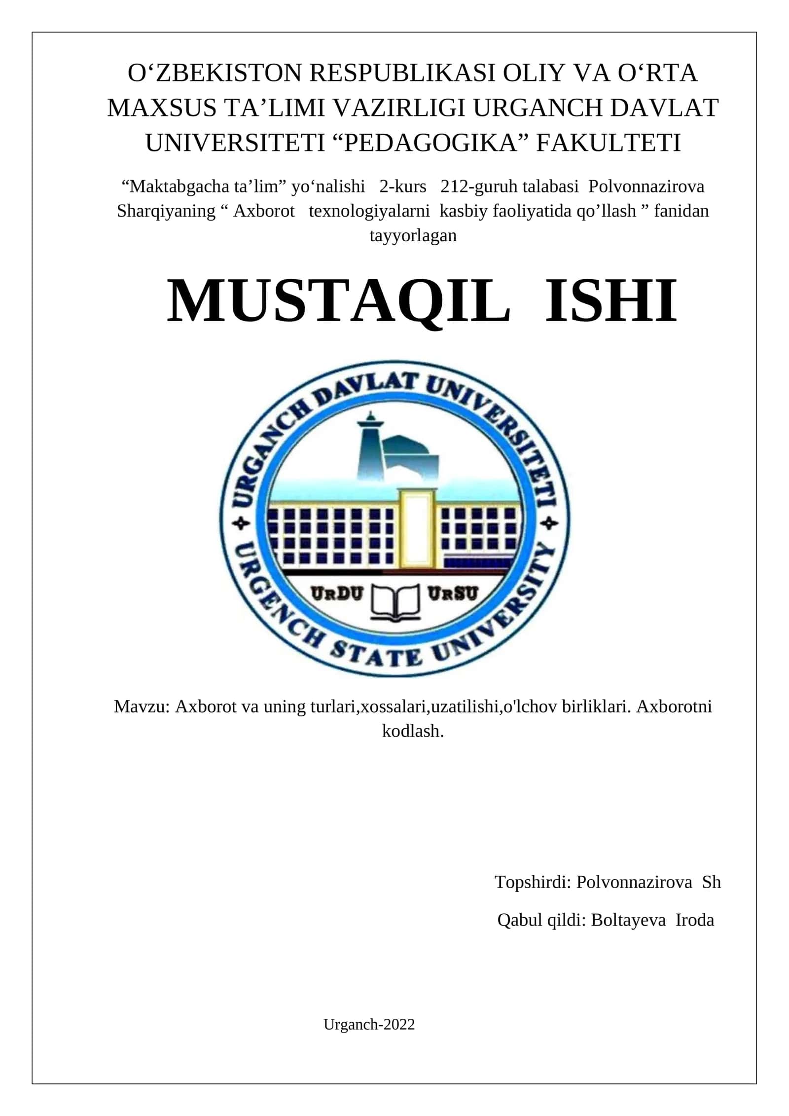 Axborot texnologiyalarni kasbiy faoliyatida qo’llash
