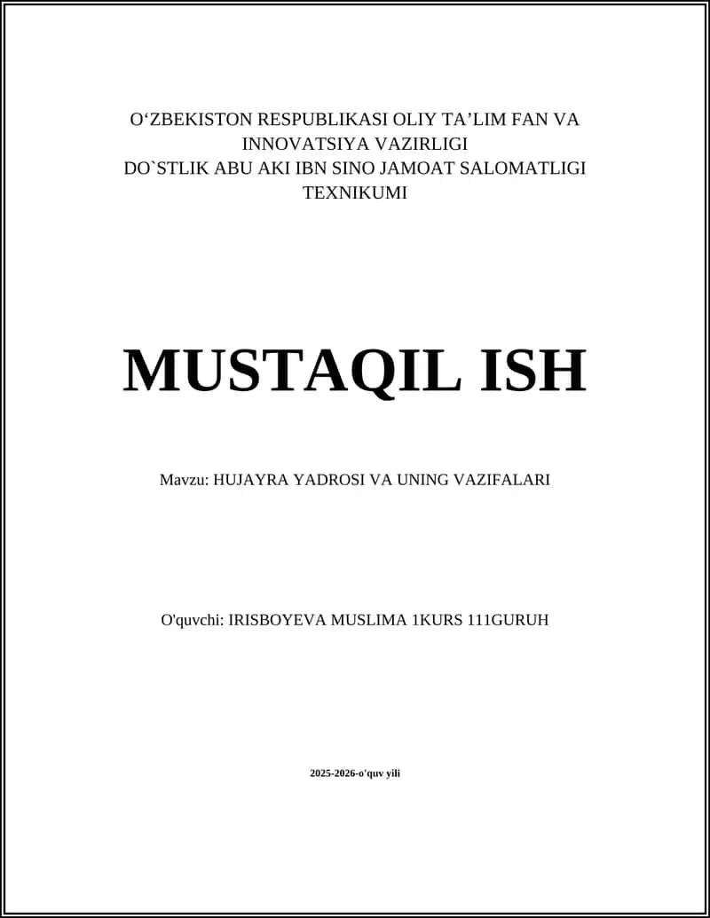 HUJAYRA YADROSI VA UNING VAZIFALARI
