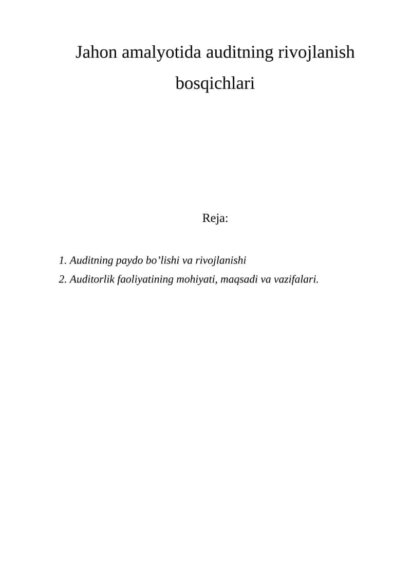 Auditning rivojlanish bosqichlari