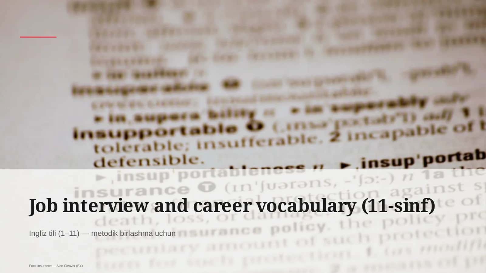Job interview and career vocabulary (11-sinf) Ingliz tili (1– 11) — metodik birlashma uchun