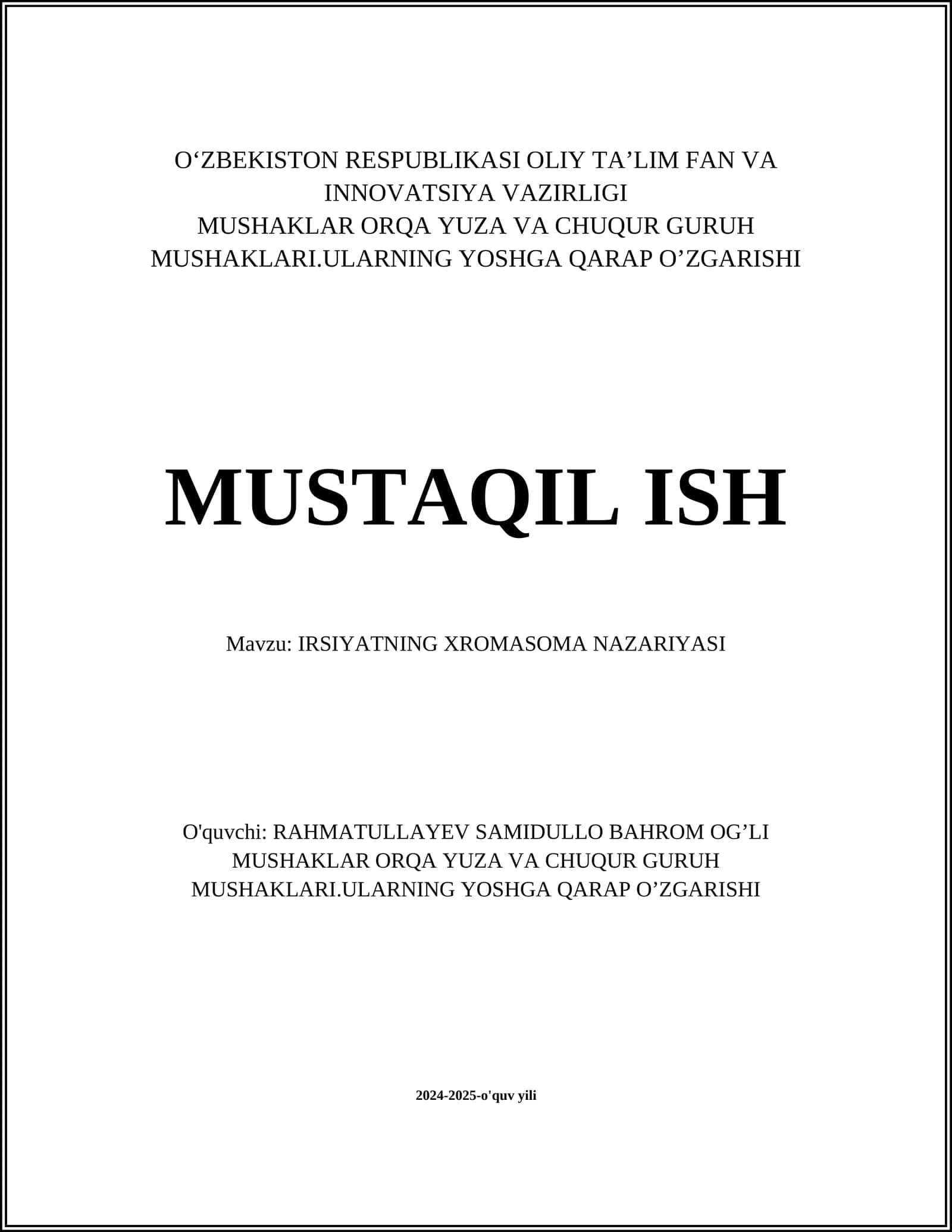 IRSIYATNING XROMASOMA NAZARIYASI