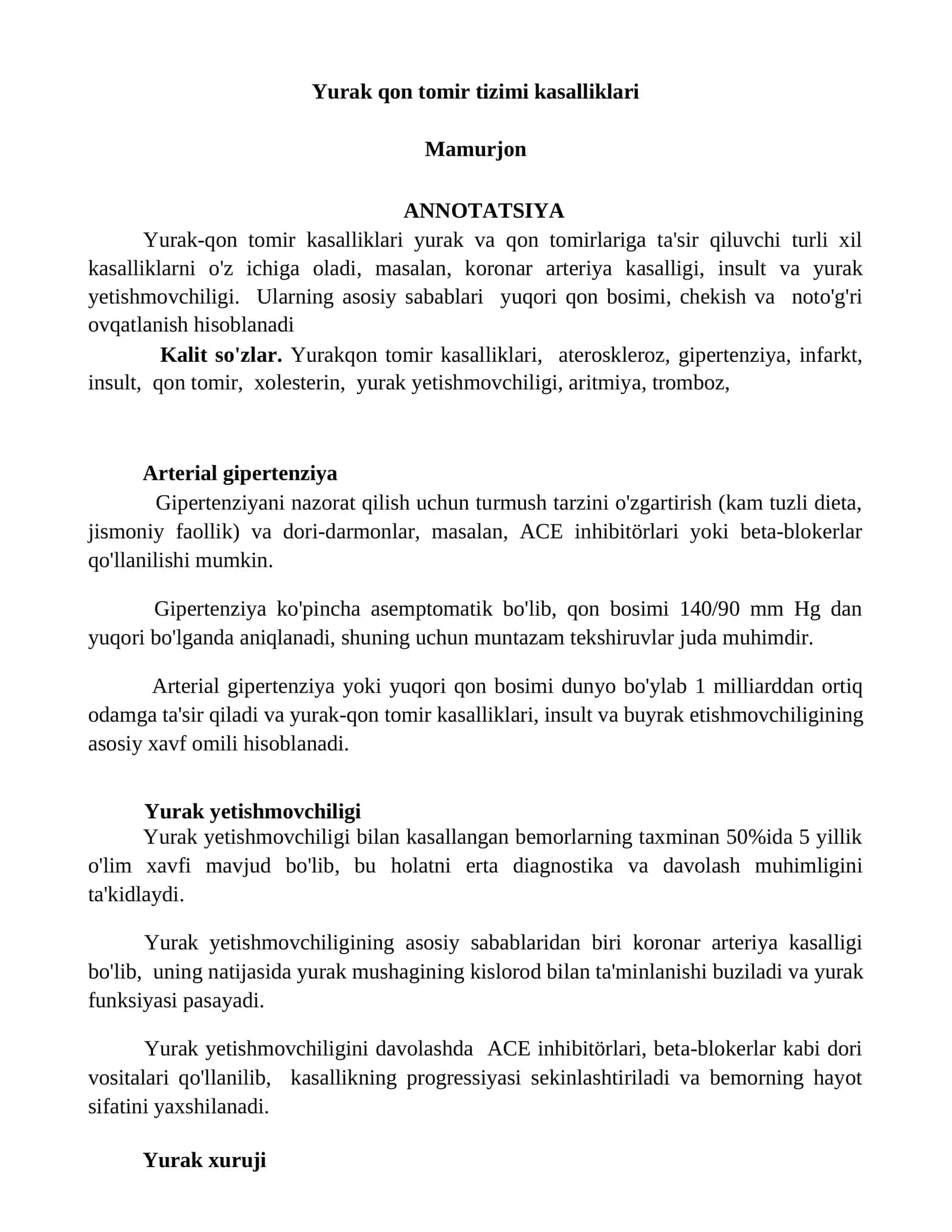 Yurak qon tomir tizimi kasalliklari