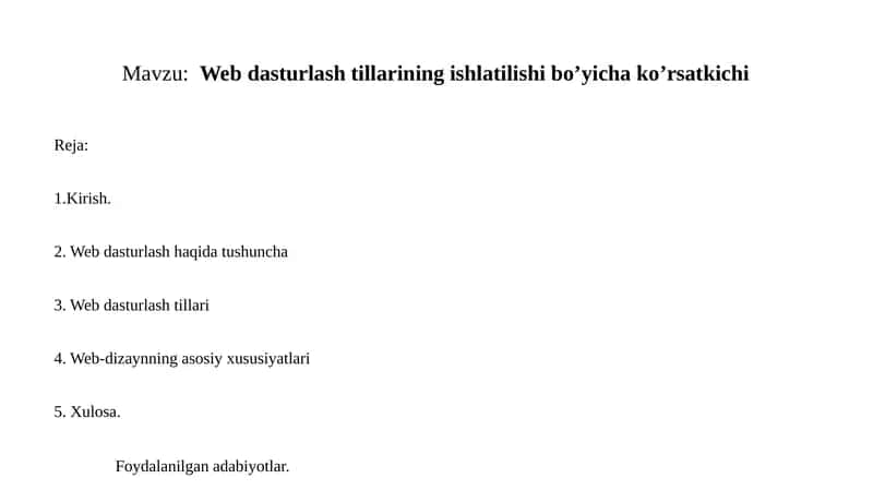 Web dasturlash tillarining ishlatilishi bo’yicha ko’rsatkichi