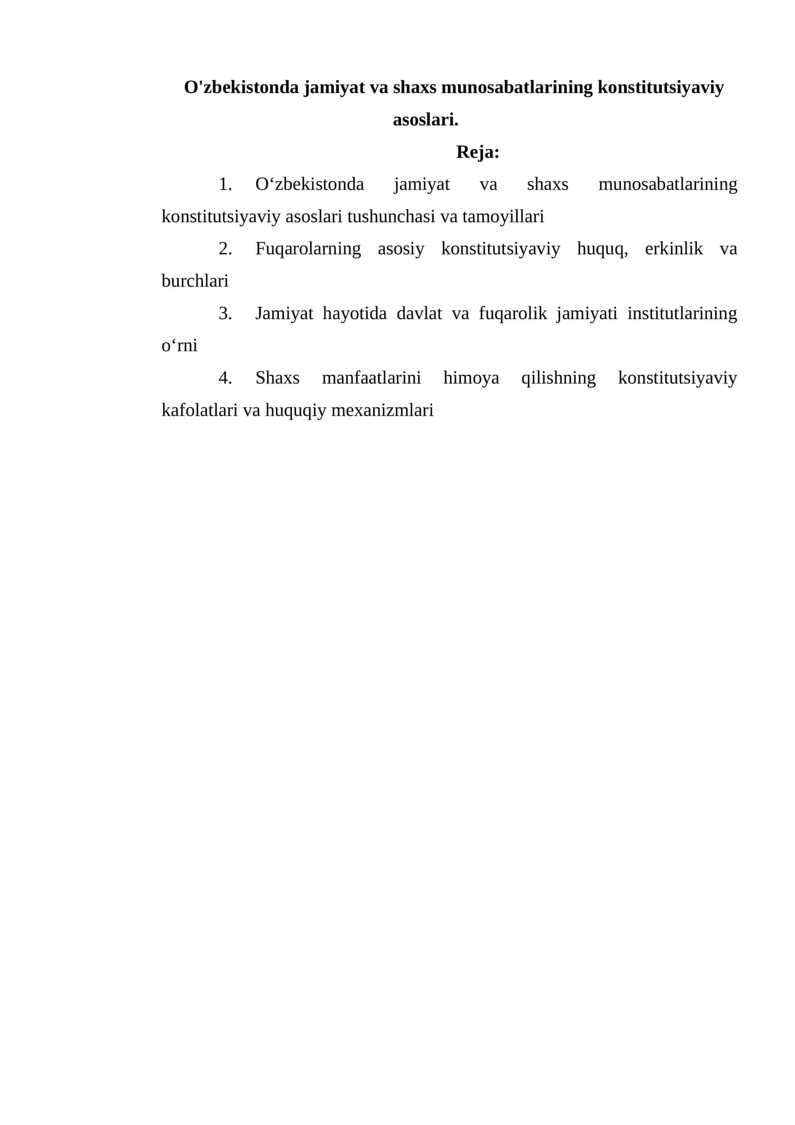 O'zbekistonda jamiyat va shaxs munosabatlarining konstitutsiyaviy asoslari