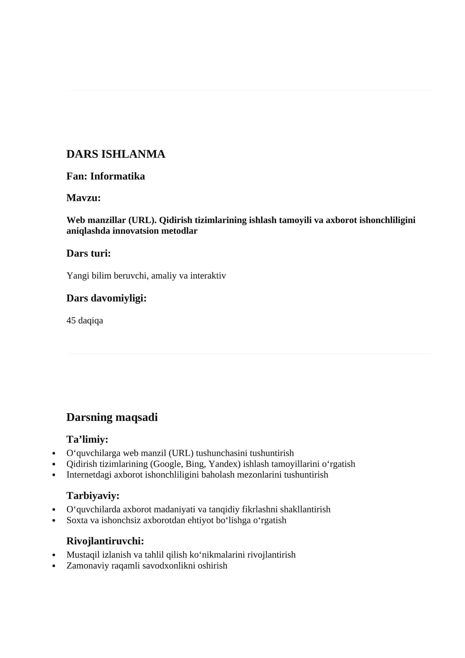 Web manzillar (URL). Qidirish tizimlarining ishlash tamoyili va axborot ishonchliligini aniqlashda innovatsion metodlar