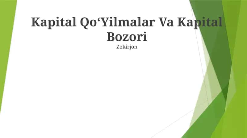 Kapital Qoʻyilmalar Va Kapital Bozori