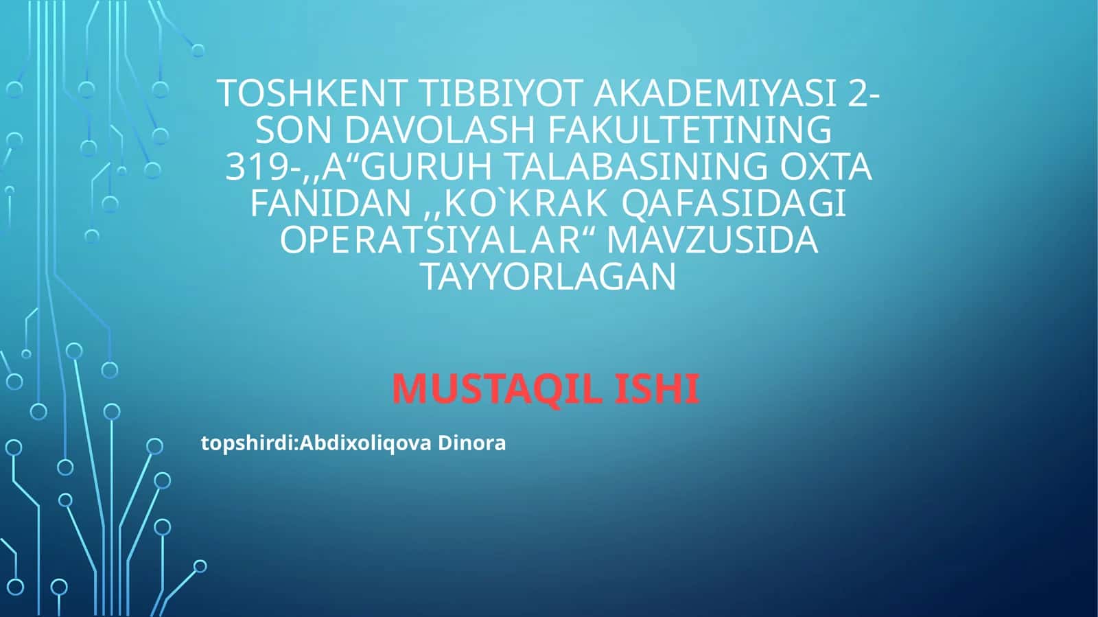 Ko`krak qafasidagi operatsiyalar