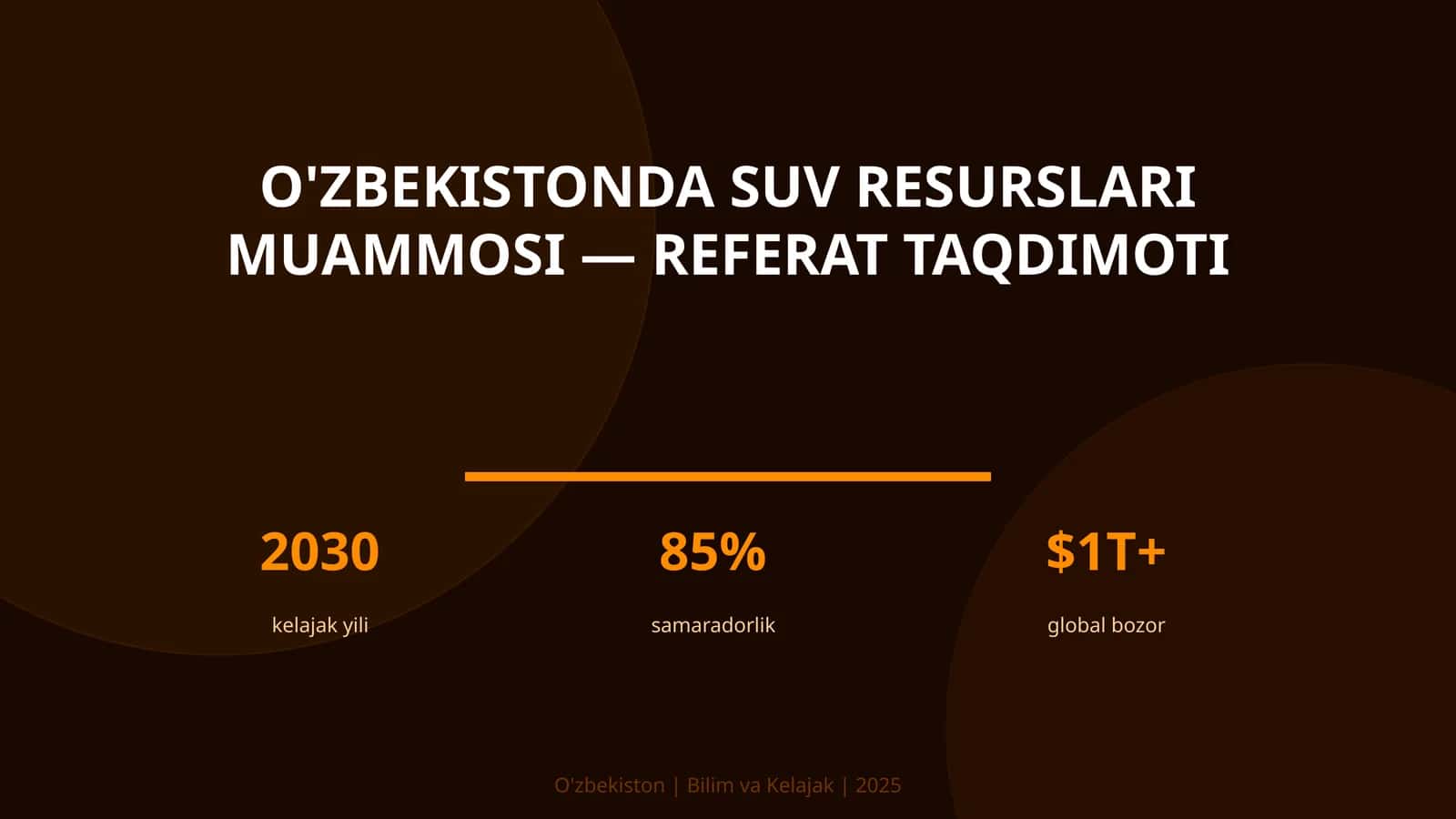 O'ZBEKISTONDA SUV RESURSLARI MUAMMOSI — REFERAT TAQDIMOTI