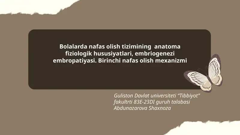 Bolalarda nafas olish tizimining anatoma fiziologik hususiyatlari