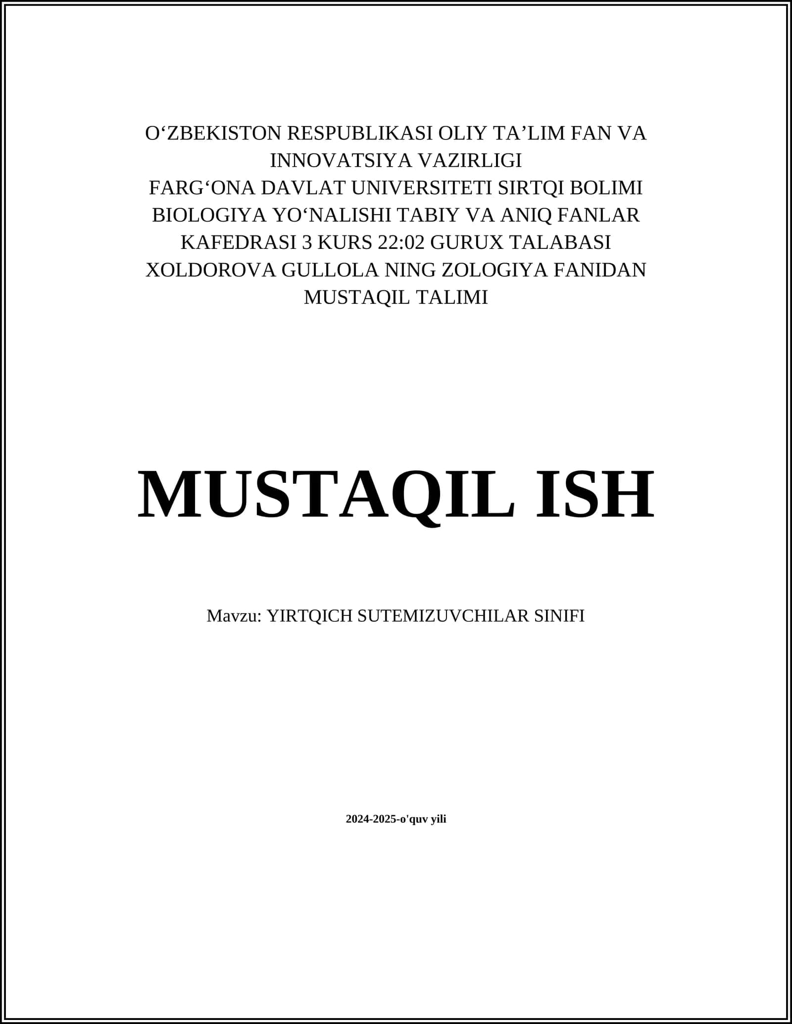 YIRTQICH SUTEMIZUVCHILAR SINIFI