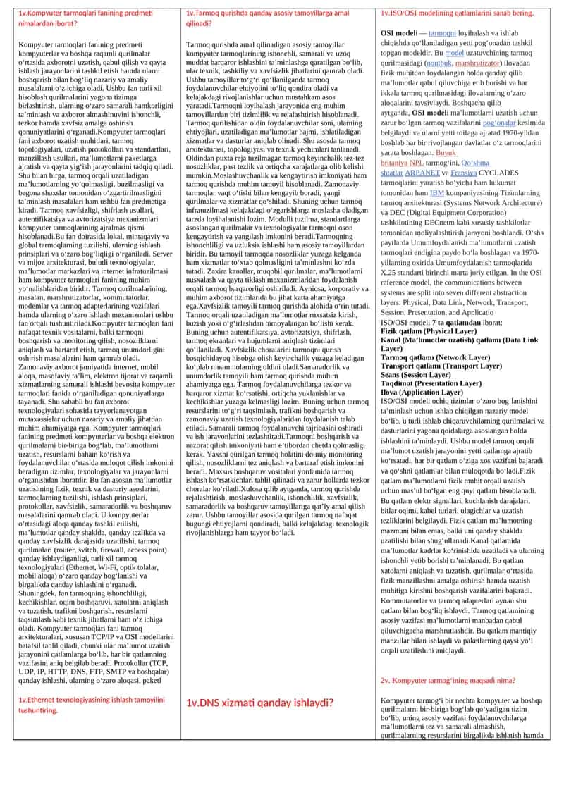 Kompyuter tarmoqlari fanining predmeti