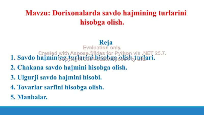 Dorixonalarda savdo hajmining turlarini hisobga olish. Taqdimot 16 bet.