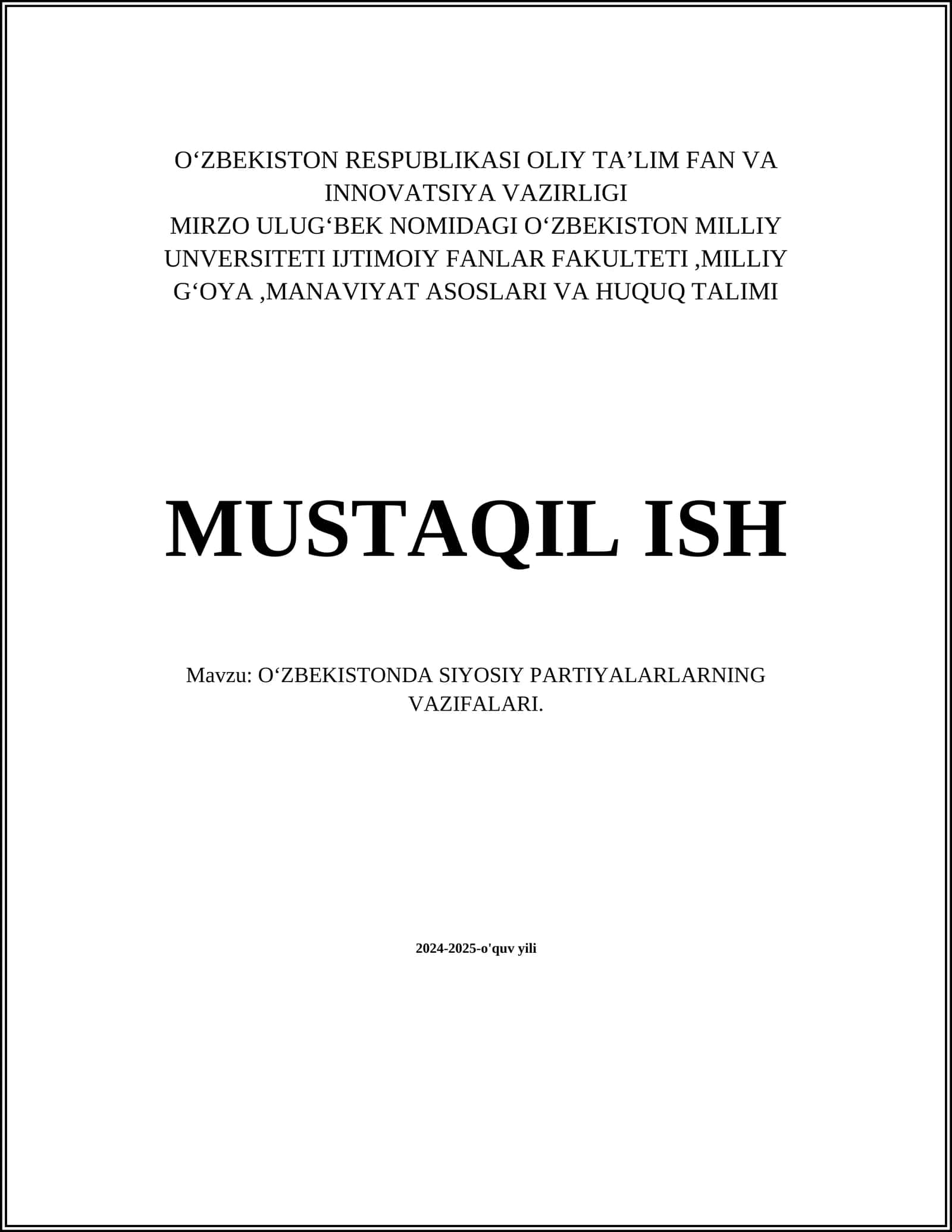 O‘ZBEKISTONDA SIYOSIY PARTIYALARNING VAZIFALARI