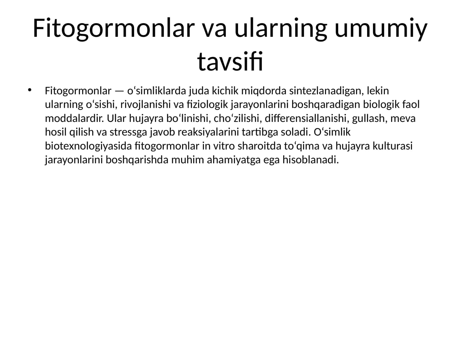 Fitogormonlar va ularning umumiy tavsifi